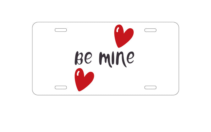 DistinctInk Custom Aluminum Decorative Vanity Front License Plate - Be Mine - Red Hearts