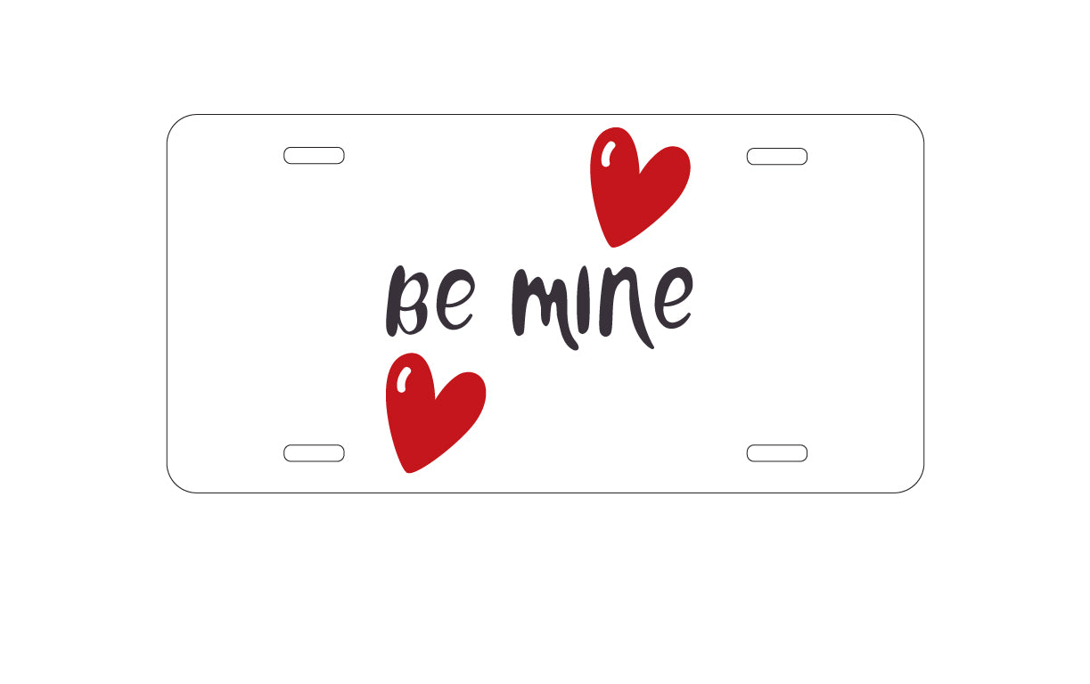DistinctInk Custom Aluminum Decorative Vanity Front License Plate - Be Mine - Red Hearts