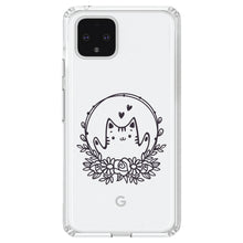 DistinctInk® Clear Shockproof Hybrid Case for Apple iPhone / Samsung Galaxy / Google Pixel - Valentine Cat - Wreath Hearts