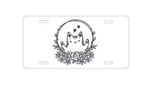 DistinctInk Custom Aluminum Decorative Vanity Front License Plate - Valentine Cat - Wreath Hearts