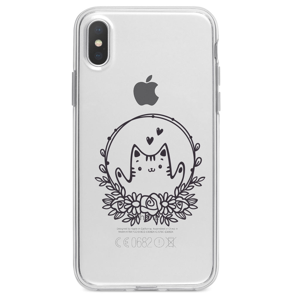 Valentine Cat, Wreath Hearts Clear Shockproof iPhone Case, view 2