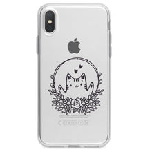 DistinctInk® Clear Shockproof Hybrid Case for Apple iPhone / Samsung Galaxy / Google Pixel - Valentine Cat - Wreath Hearts