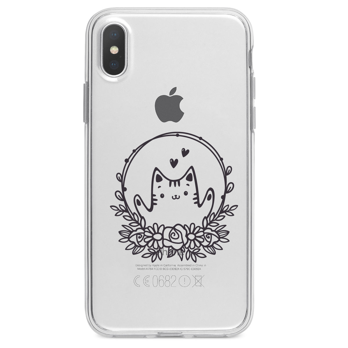 Valentine Cat, Wreath Hearts Clear Shockproof iPhone Case, view 3