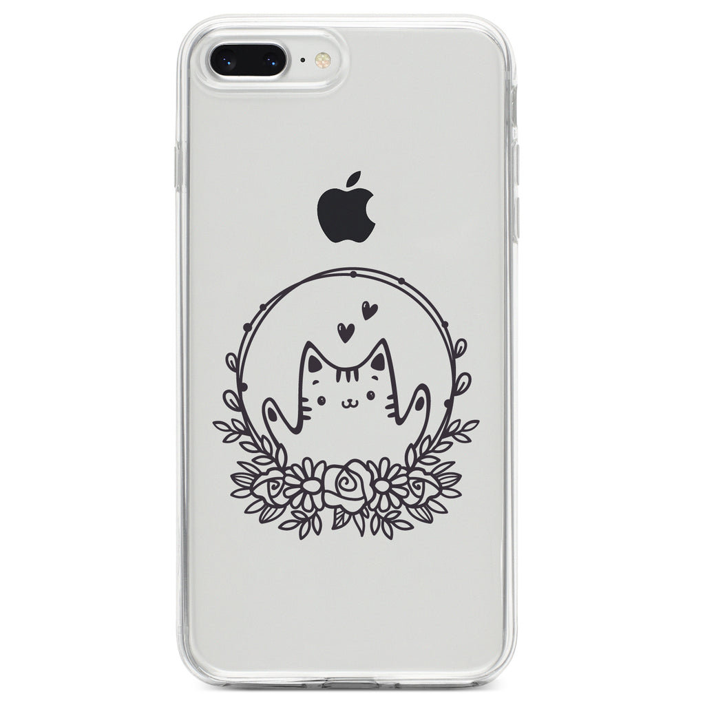Valentine Cat, Wreath Hearts Clear Shockproof iPhone Case, view 6