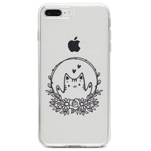 DistinctInk® Clear Shockproof Hybrid Case for Apple iPhone / Samsung Galaxy / Google Pixel - Valentine Cat - Wreath Hearts