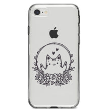 DistinctInk® Clear Shockproof Hybrid Case for Apple iPhone / Samsung Galaxy / Google Pixel - Valentine Cat - Wreath Hearts