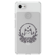 DistinctInk® Clear Shockproof Hybrid Case for Apple iPhone / Samsung Galaxy / Google Pixel - Valentine Cat - Wreath Hearts