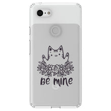DistinctInk® Clear Shockproof Hybrid Case for Apple iPhone / Samsung Galaxy / Google Pixel - Valentine Cat - Be Mine Flowers