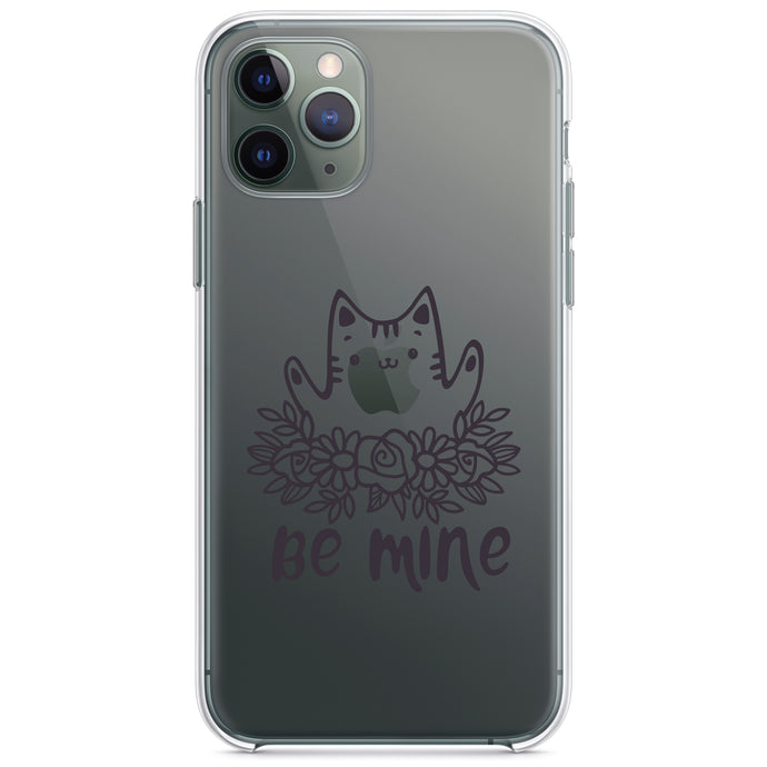 DistinctInk® Clear Shockproof Hybrid Case for Apple iPhone / Samsung Galaxy / Google Pixel - Valentine Cat - Be Mine Flowers