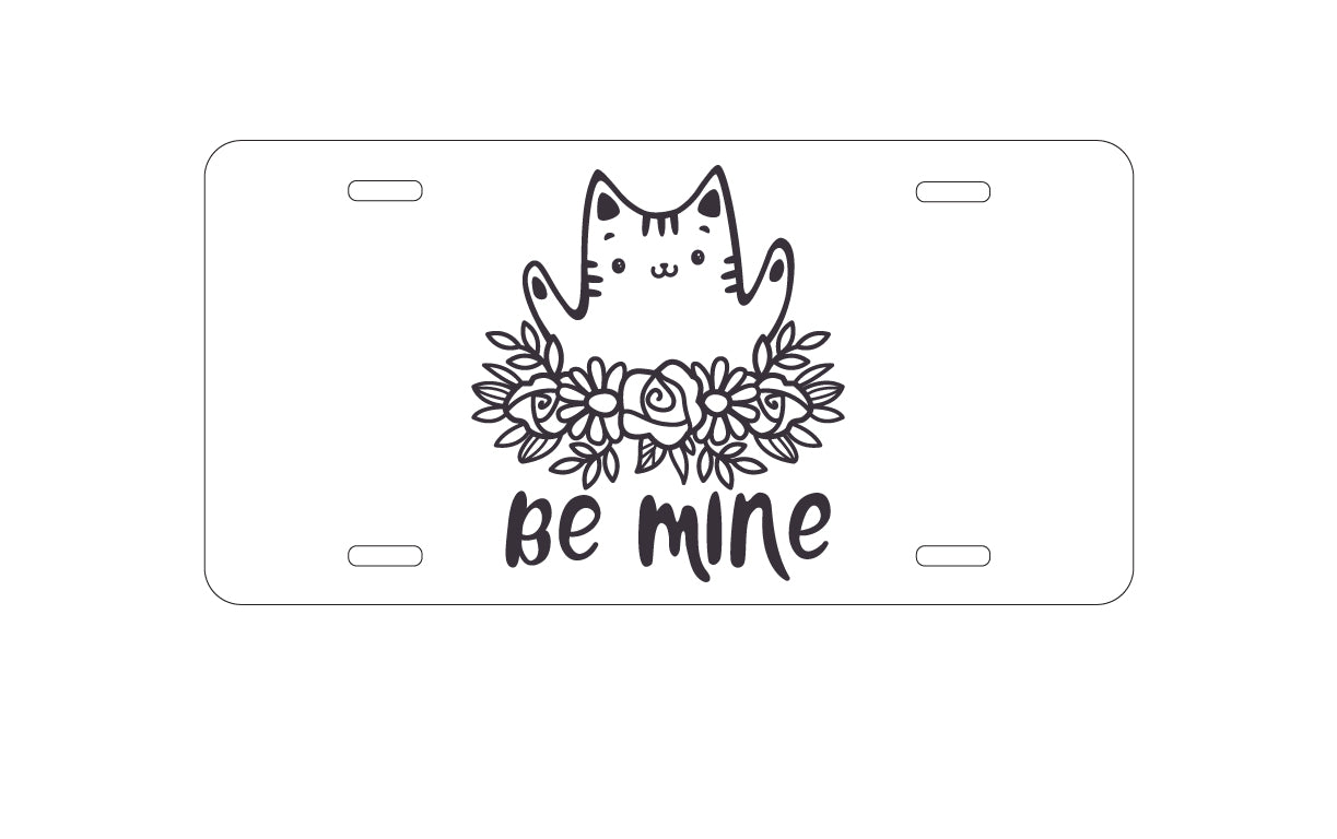 DistinctInk Custom Aluminum Decorative Vanity Front License Plate - Valentine Cat - Be Mine Flowers