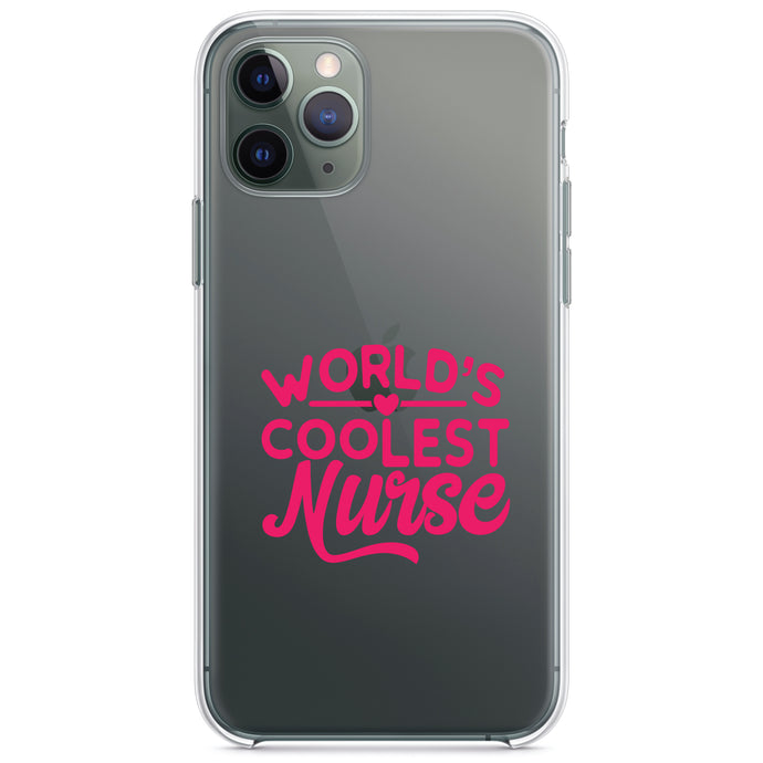 DistinctInk® Clear Shockproof Hybrid Case for Apple iPhone / Samsung Galaxy / Google Pixel - World's Coolest Nurse - Hot Pink