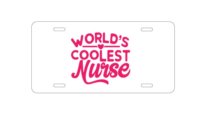 DistinctInk Custom Aluminum Decorative Vanity Front License Plate - World's Coolest Nurse - Hot Pink