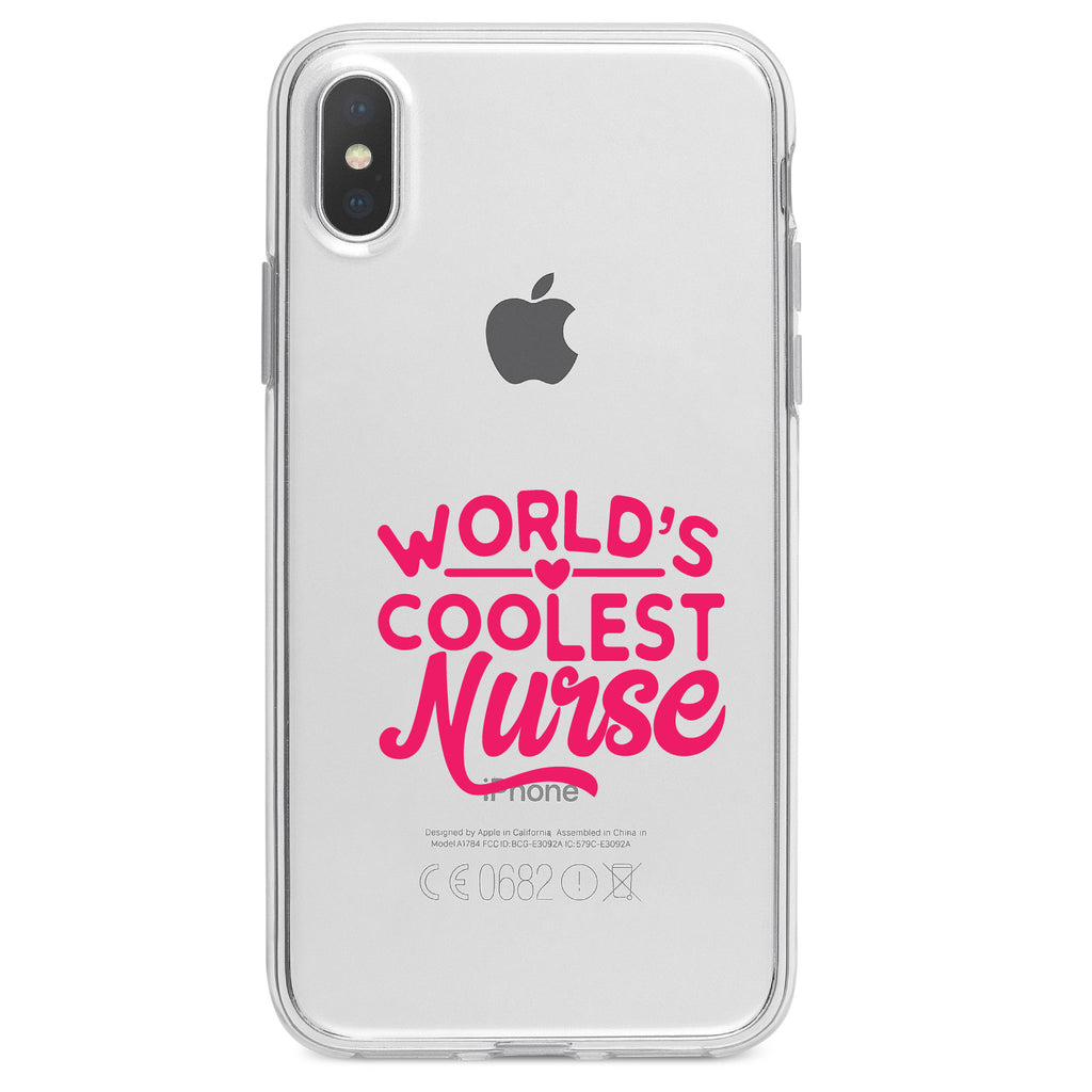 World's Coolest Nurse, Hot Pink Clear Shockproof iPhone Case, view 4