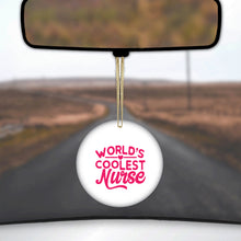 DistinctInk® Hanging Ceramic Christmas Tree Ornament with Gold String - Great Gift / Present - 2 3/4 inch Diameter - World's Coolest Nurse - Hot Pink
