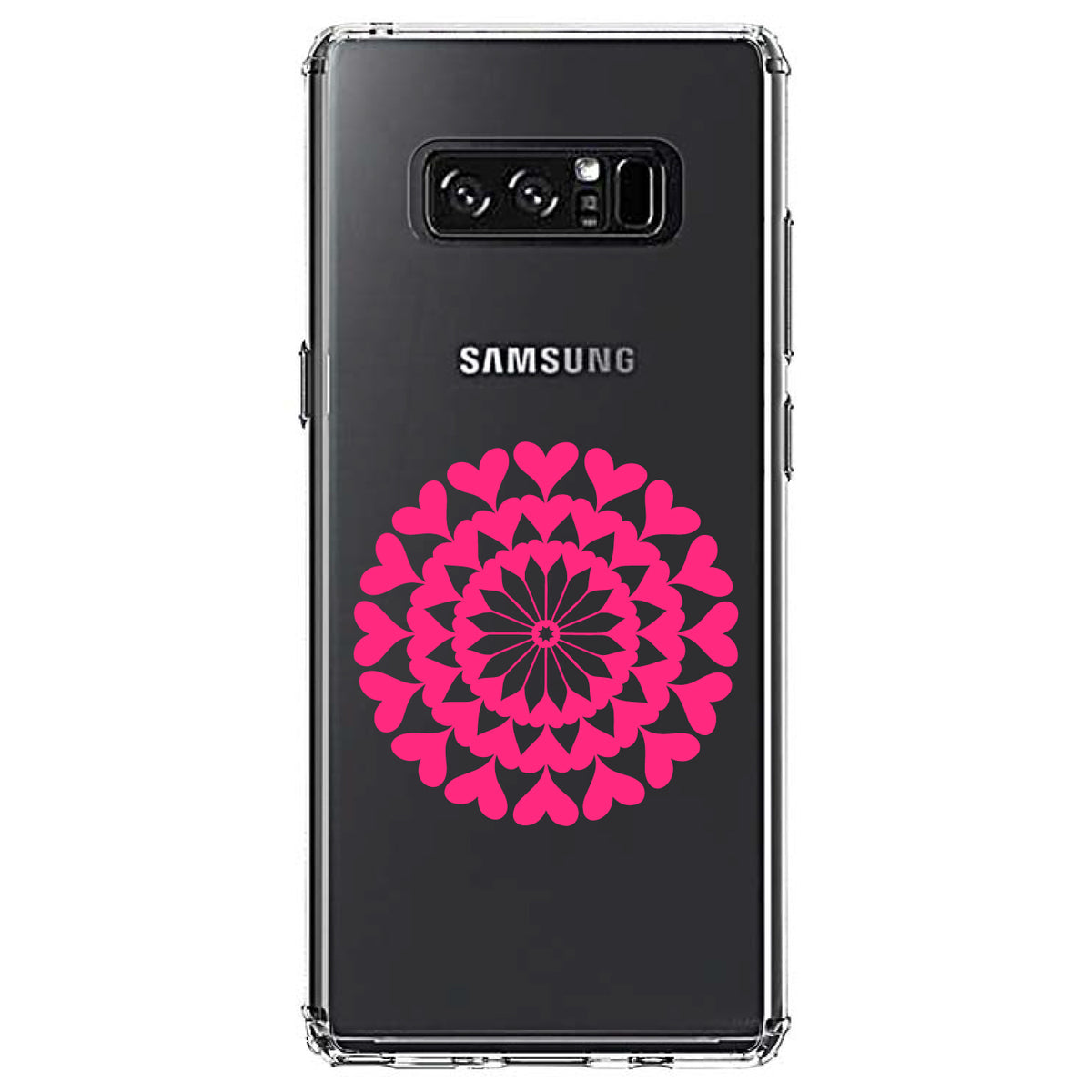 Hot Pink Hearts Mandala Clear Shockproof iPhone Case, view 12