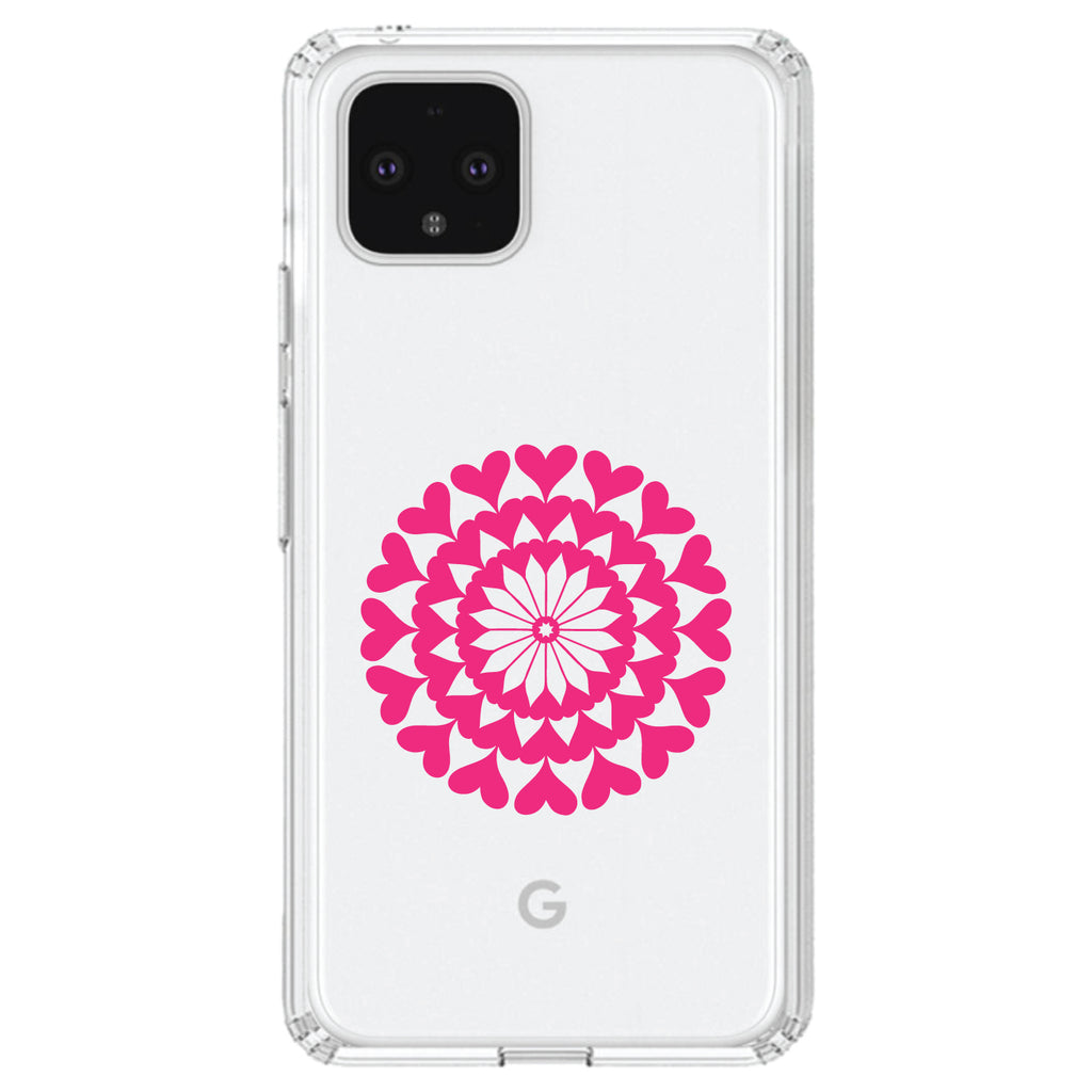 Hot Pink Hearts Mandala Clear Shockproof iPhone Case, view 23