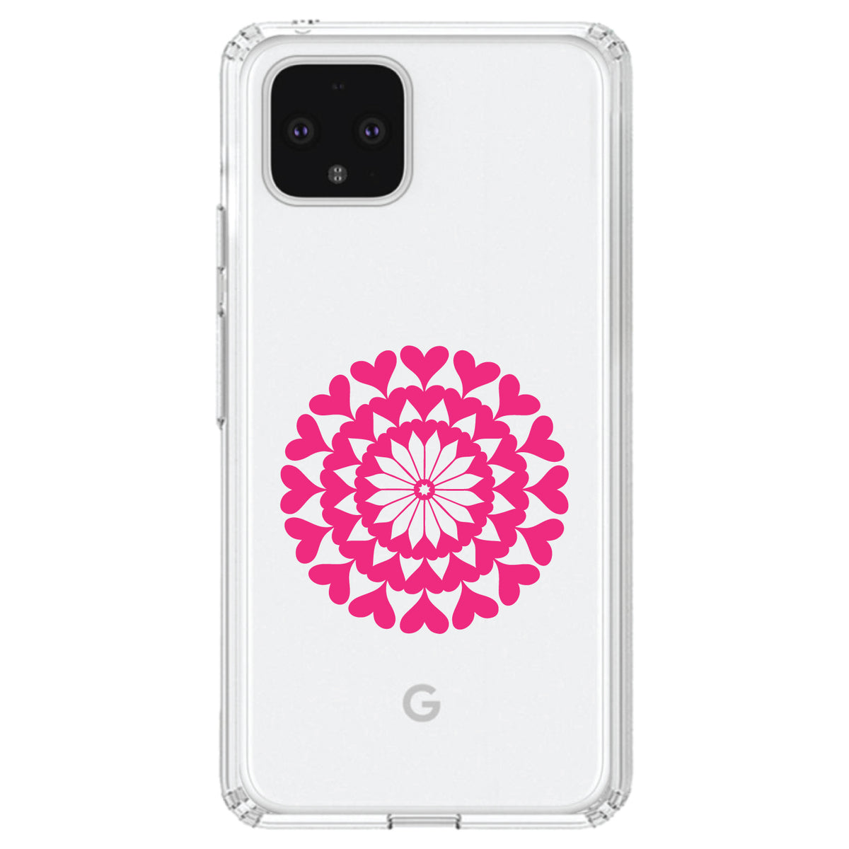 Hot Pink Hearts Mandala Clear Shockproof iPhone Case, view 23