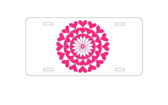 DistinctInk Custom Aluminum Decorative Vanity Front License Plate - Hot Pink Hearts Mandala