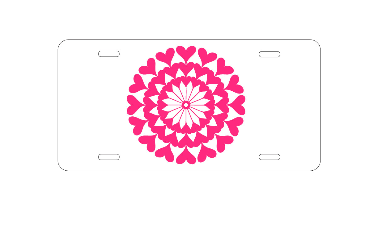 DistinctInk Custom Aluminum Decorative Vanity Front License Plate - Hot Pink Hearts Mandala