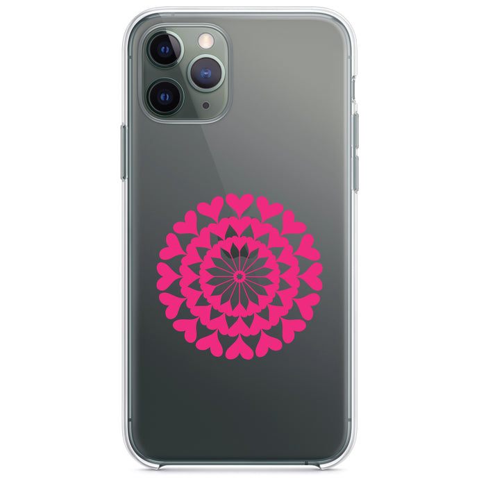 DistinctInk® Clear Shockproof Hybrid Case for Apple iPhone / Samsung Galaxy / Google Pixel - Hot Pink Hearts Mandala