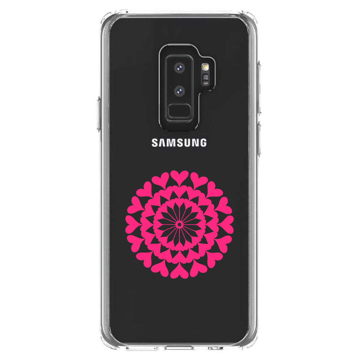 Hot Pink Hearts Mandala Clear Shockproof iPhone Case, view 20