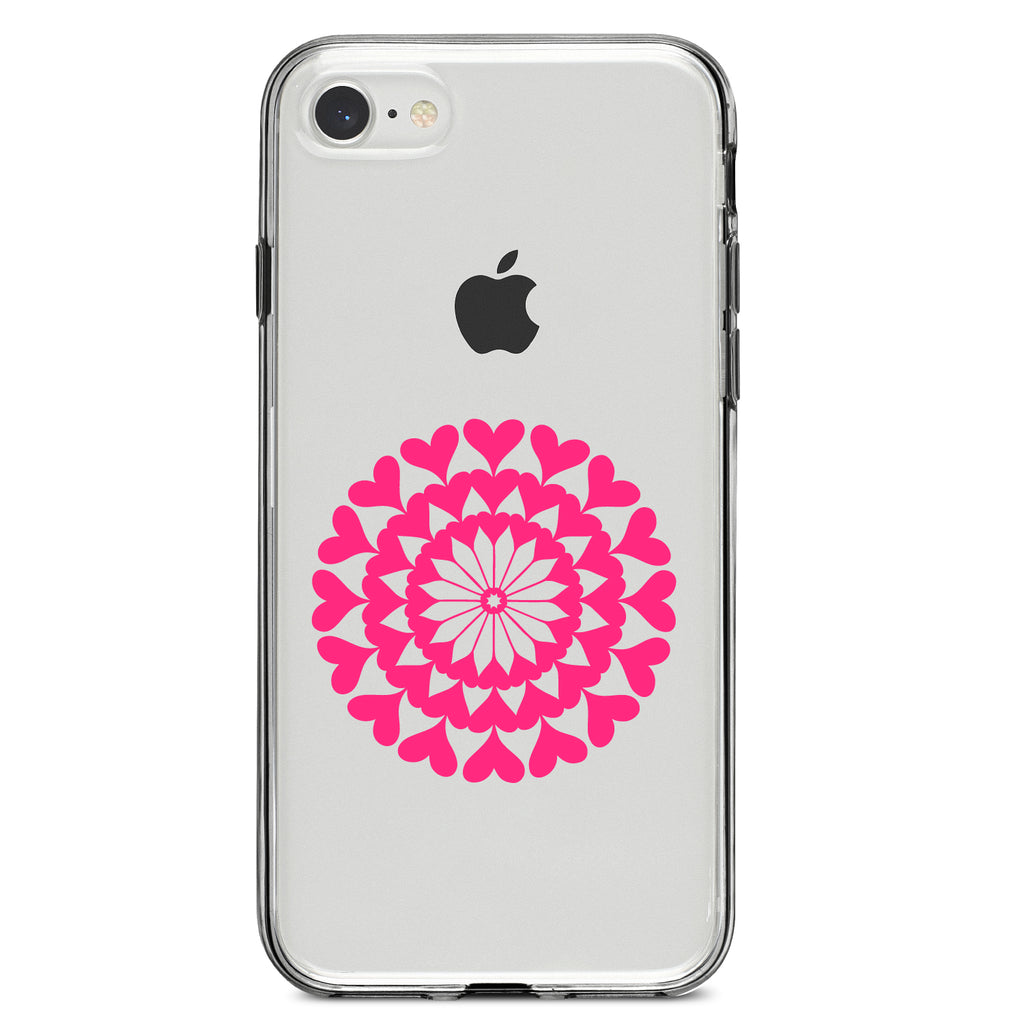 Hot Pink Hearts Mandala Clear Shockproof iPhone Case, view 5