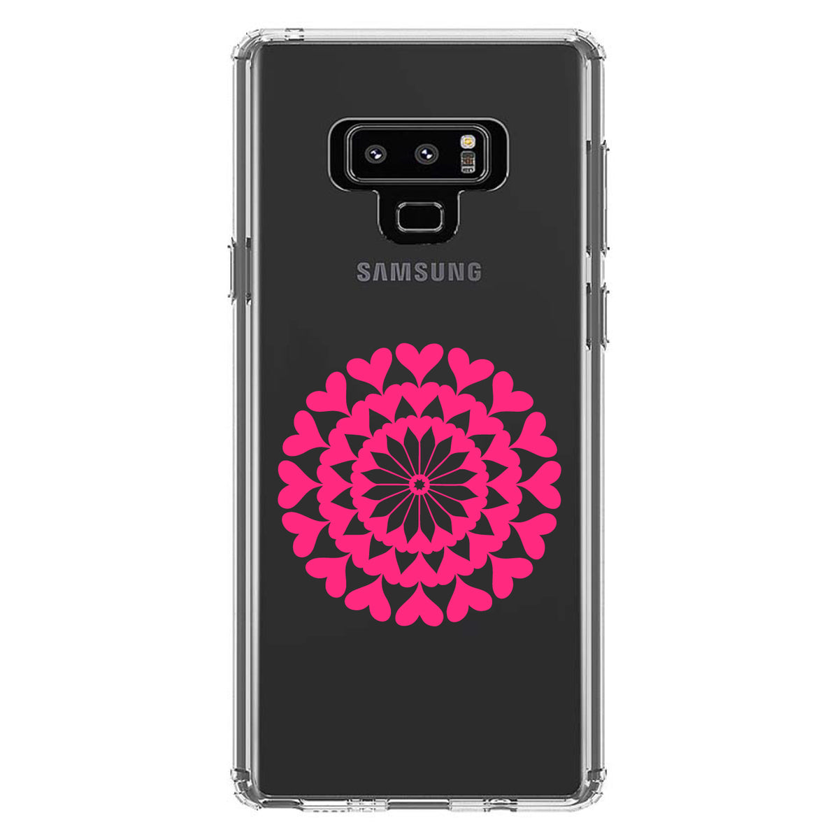 Hot Pink Hearts Mandala Clear Shockproof iPhone Case, view 11