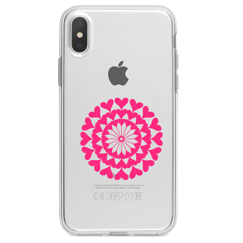 Hot Pink Hearts Mandala Clear Shockproof iPhone Case, view 2