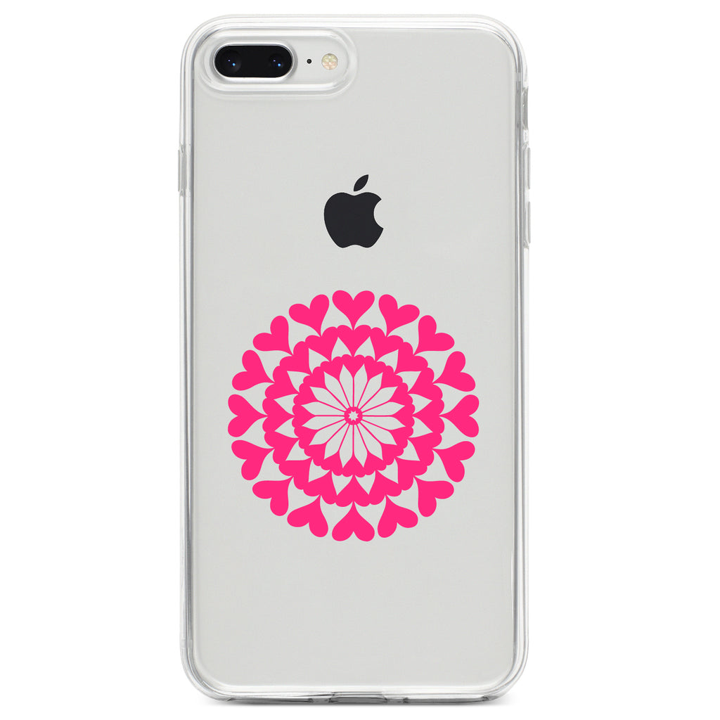 Hot Pink Hearts Mandala Clear Shockproof iPhone Case, view 6