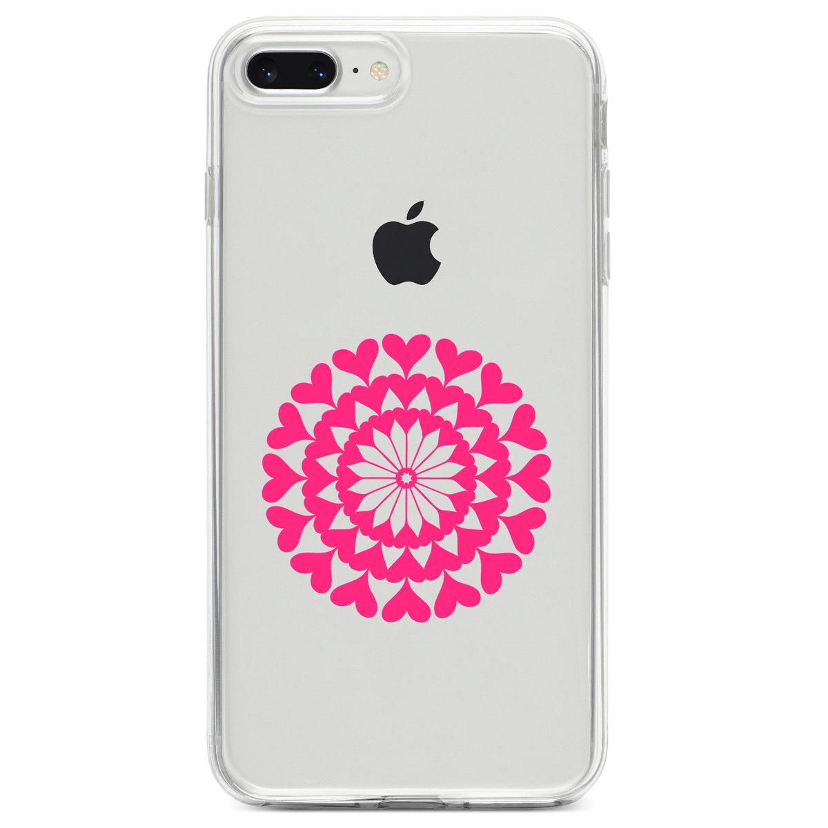 Hot Pink Hearts Mandala Clear Shockproof iPhone Case, view 6