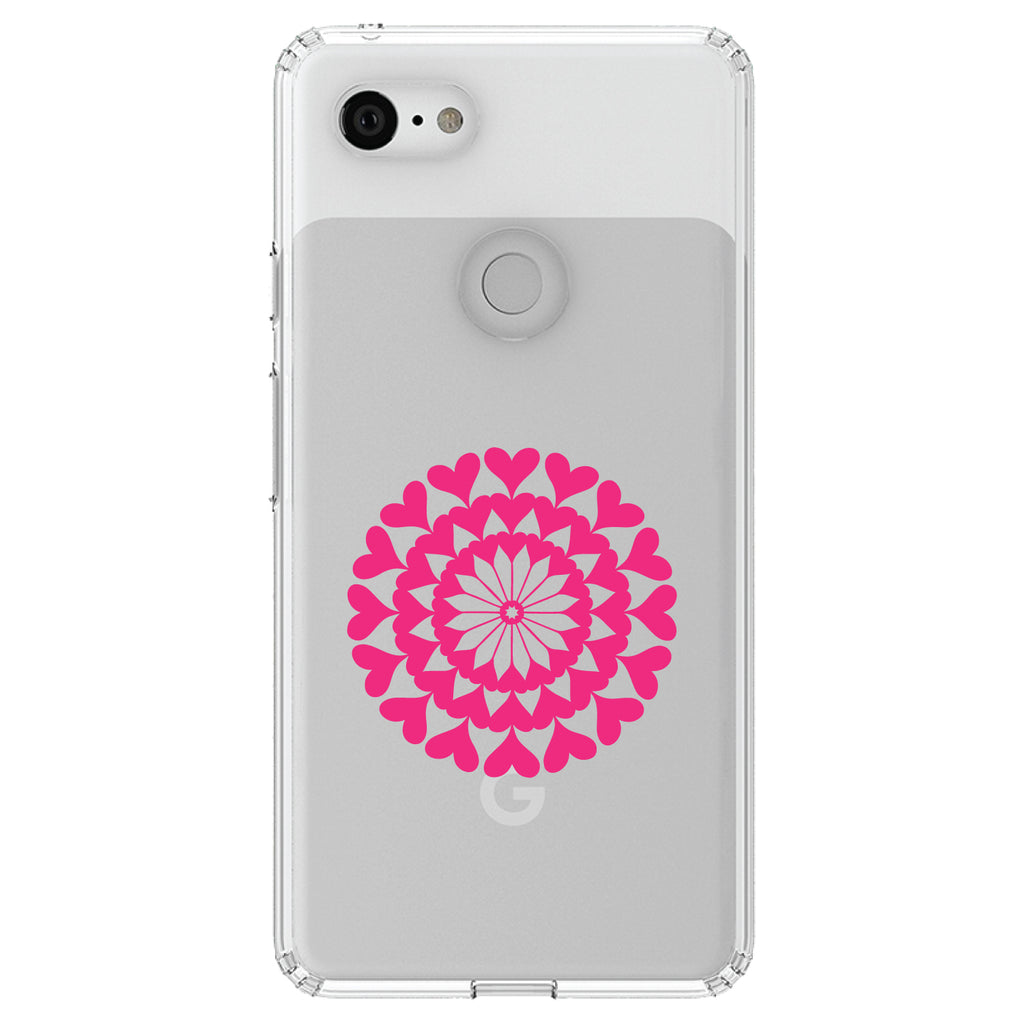 Hot Pink Hearts Mandala Clear Shockproof iPhone Case, view 22