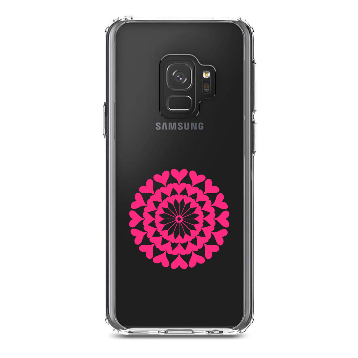 Hot Pink Hearts Mandala Clear Shockproof iPhone Case, view 19