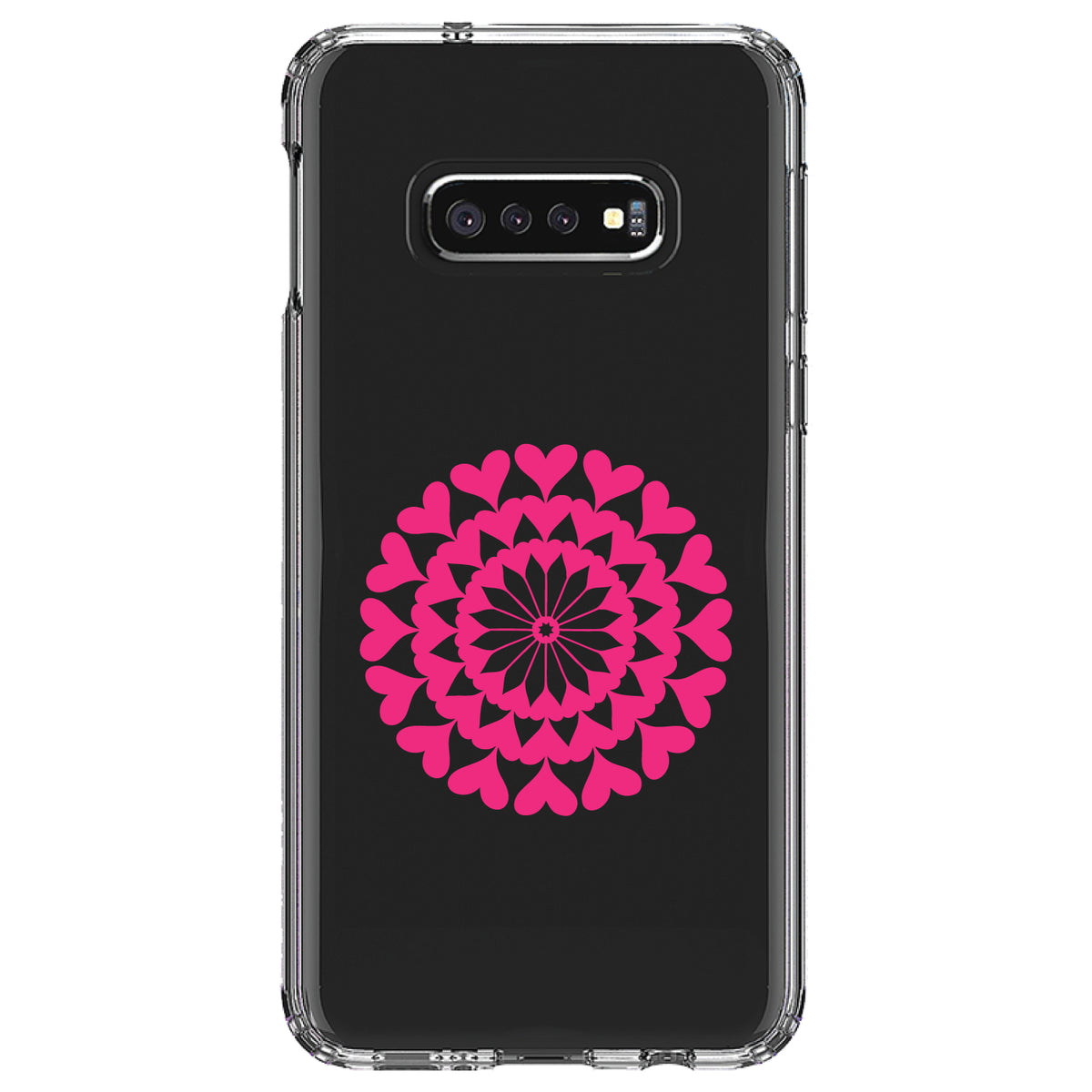 Hot Pink Hearts Mandala Clear Shockproof iPhone Case, view 18