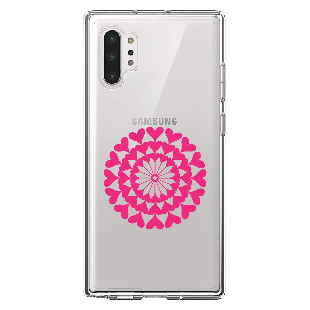 Hot Pink Hearts Mandala Clear Shockproof iPhone Case, view 10