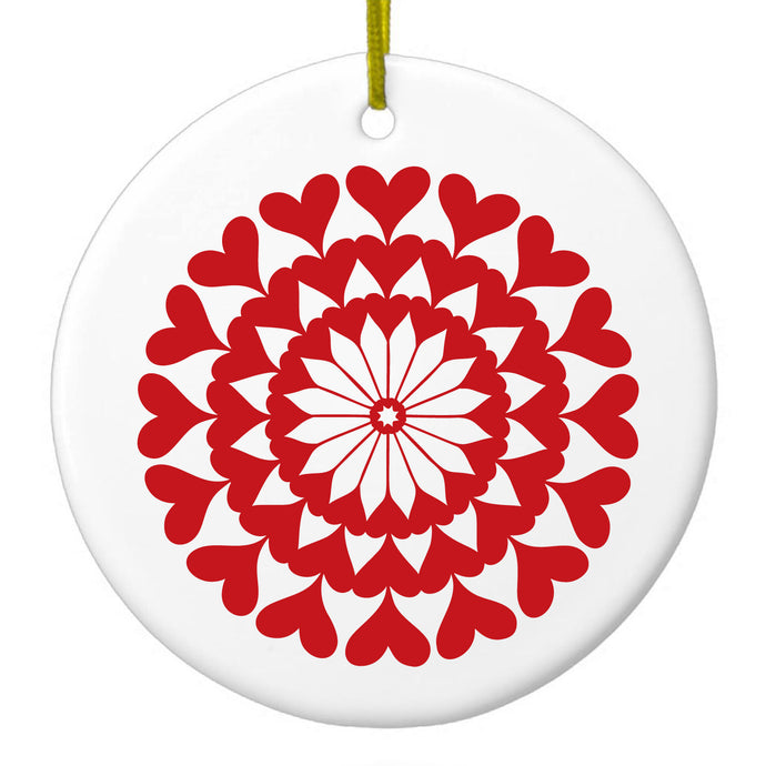 Red Hearts Mandala Ceramic Ornament