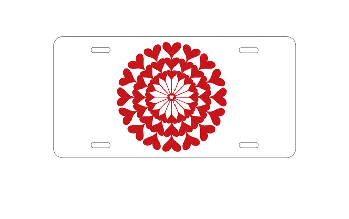 DistinctInk Custom Aluminum Decorative Vanity Front License Plate - Red Hearts Mandala