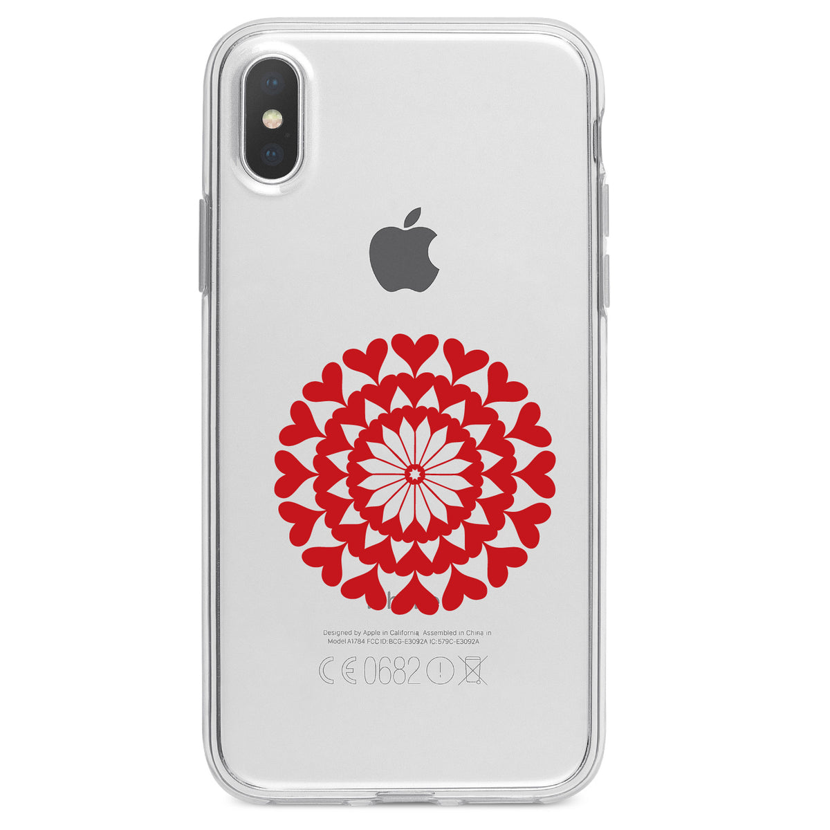 Red Hearts Mandala Clear Shockproof iPhone Case, view 4