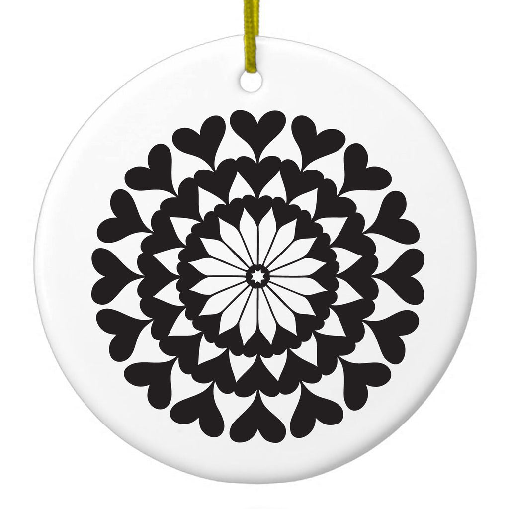 Black Hearts Mandala Ceramic Ornament