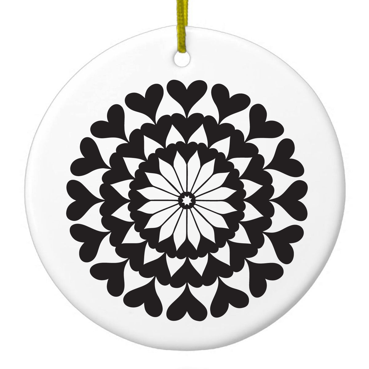 Black Hearts Mandala Ceramic Ornament