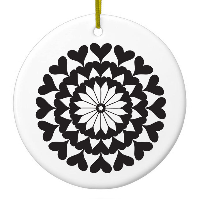 Black Hearts Mandala Ceramic Ornament