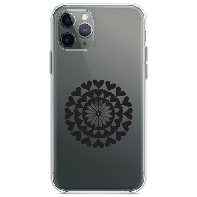 DistinctInk® Clear Shockproof Hybrid Case for Apple iPhone / Samsung Galaxy / Google Pixel - Black Hearts Mandala