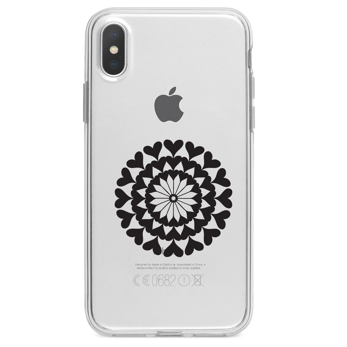 Black Hearts Mandala Clear Shockproof iPhone Case, view 3