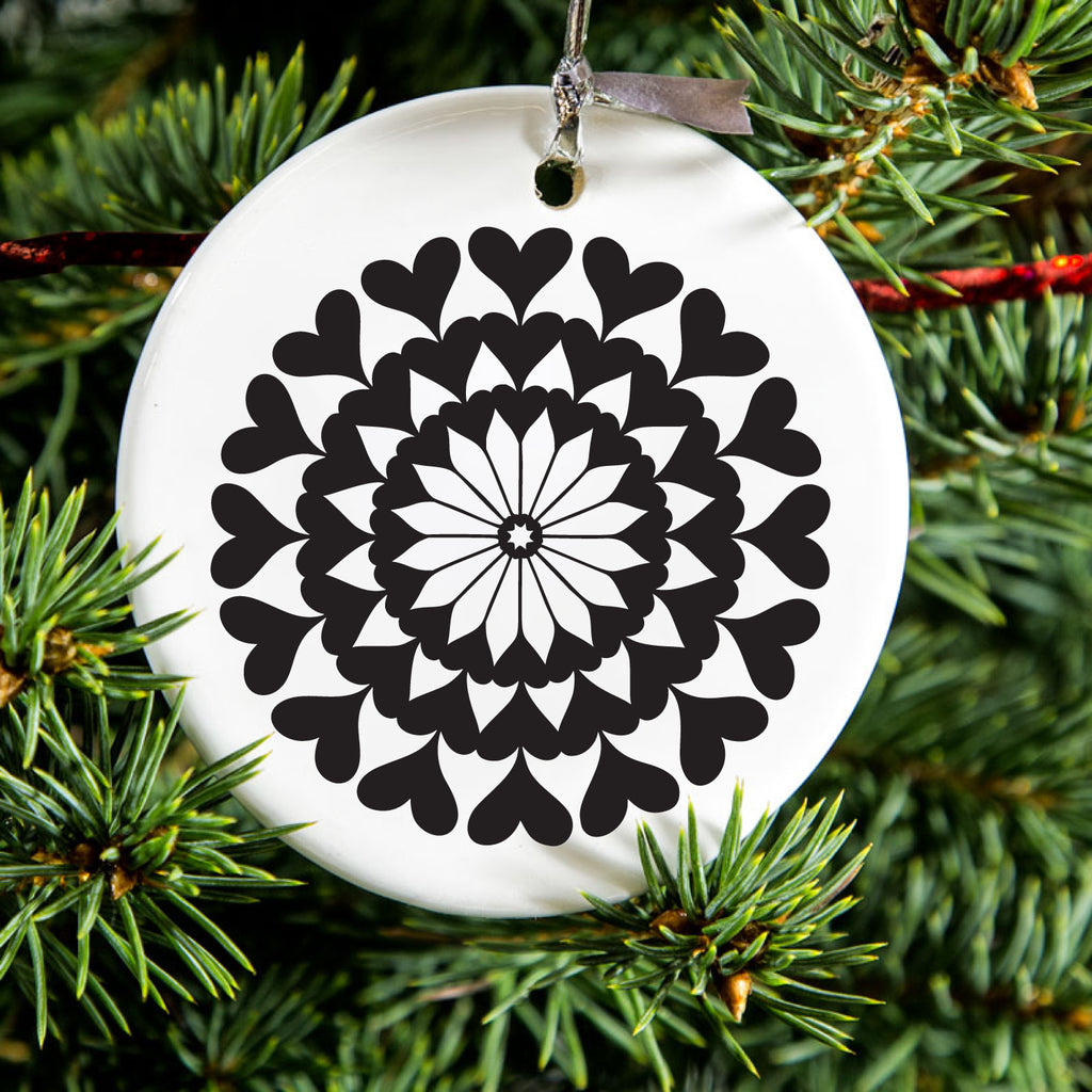 Black Hearts Mandala Ceramic Ornament, view 2
