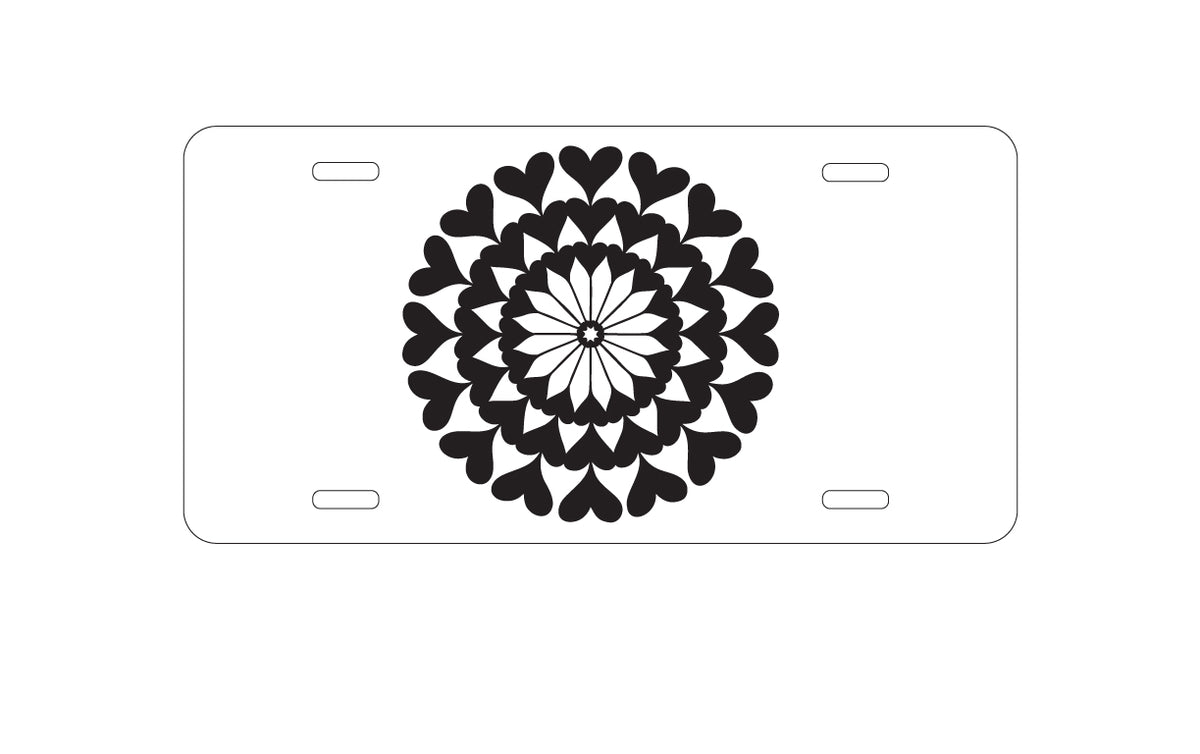 Custom Aluminum Decorative Vanity Front License Plate - Black Hearts Mandala