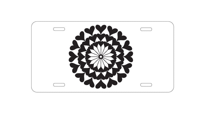 DistinctInk Custom Aluminum Decorative Vanity Front License Plate - Black Hearts Mandala