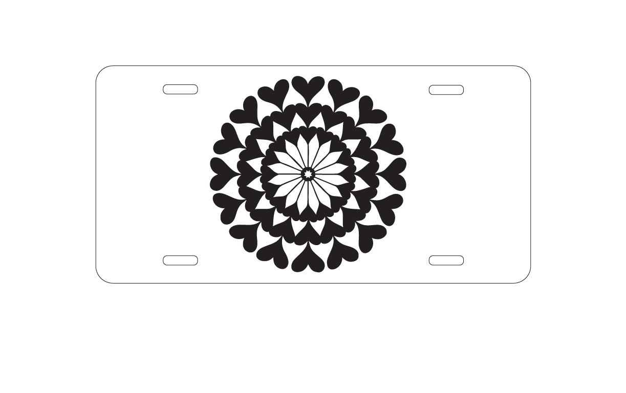 DistinctInk Custom Aluminum Decorative Vanity Front License Plate - Black Hearts Mandala