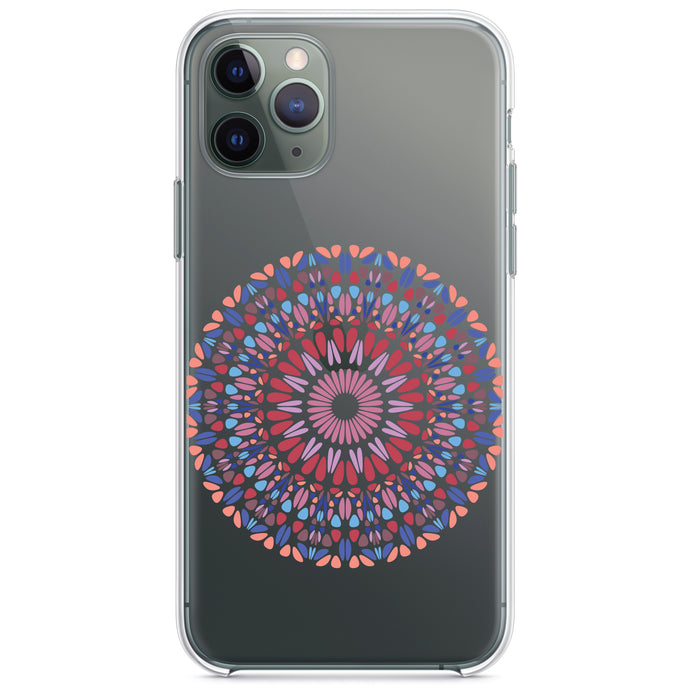 DistinctInk® Clear Shockproof Hybrid Case for Apple iPhone / Samsung Galaxy / Google Pixel - Modern Mandala - Blue Red Pink