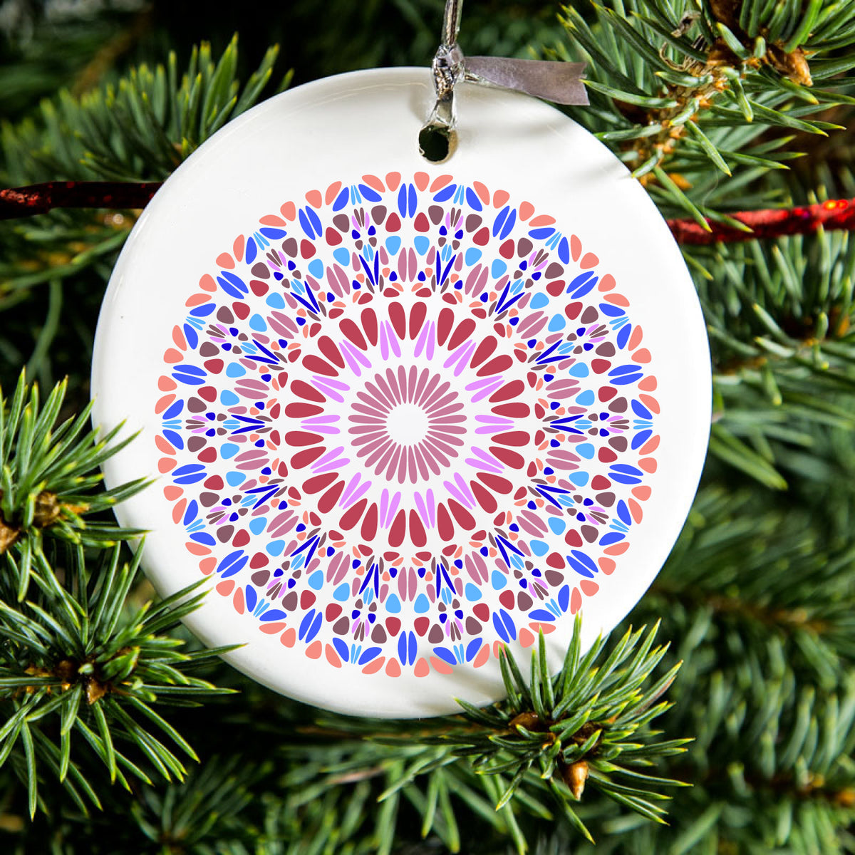 Blue Red Pink Ceramic Ornament, view 2