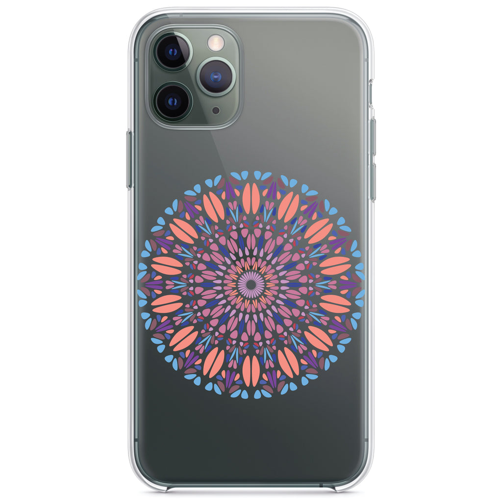 Modern Mandala, Blue Peach Purple Clear Shockproof iPhone Case
