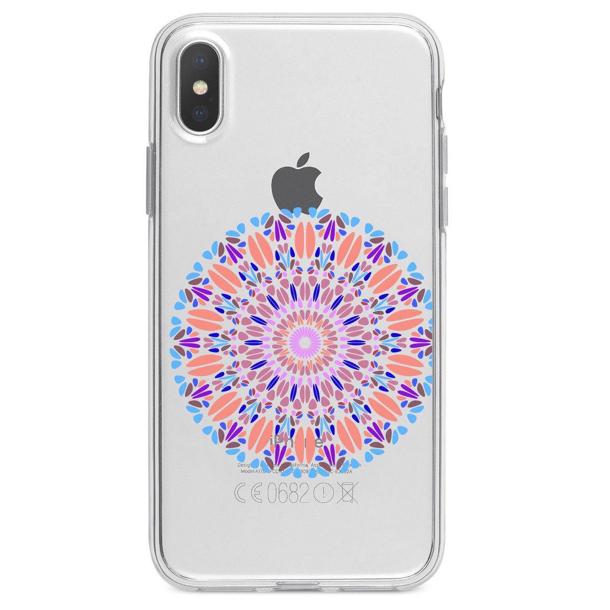 Modern Mandala, Blue Peach Purple Clear Shockproof iPhone Case, view 2